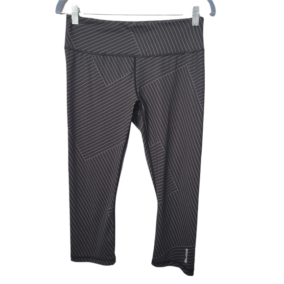 Reebok Asymmetrical Striped Cropped Athletic Leggings - Picture 1 of 10